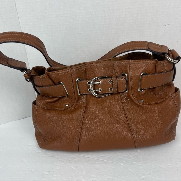 Tignanello brown leather shoulder bag with cinch belted top/multi-compartments - Picture 14 of 16